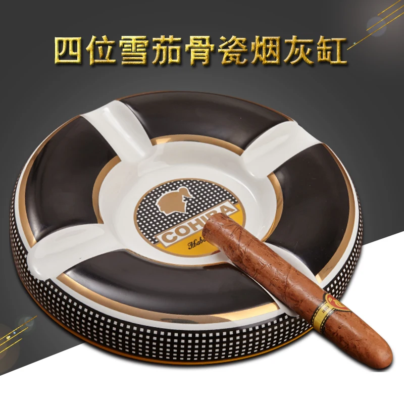 

COHIBA High Quality Luxury Cigar Ashtray Elegant Large Round Ceramic Table Cigarette Cigar Holder