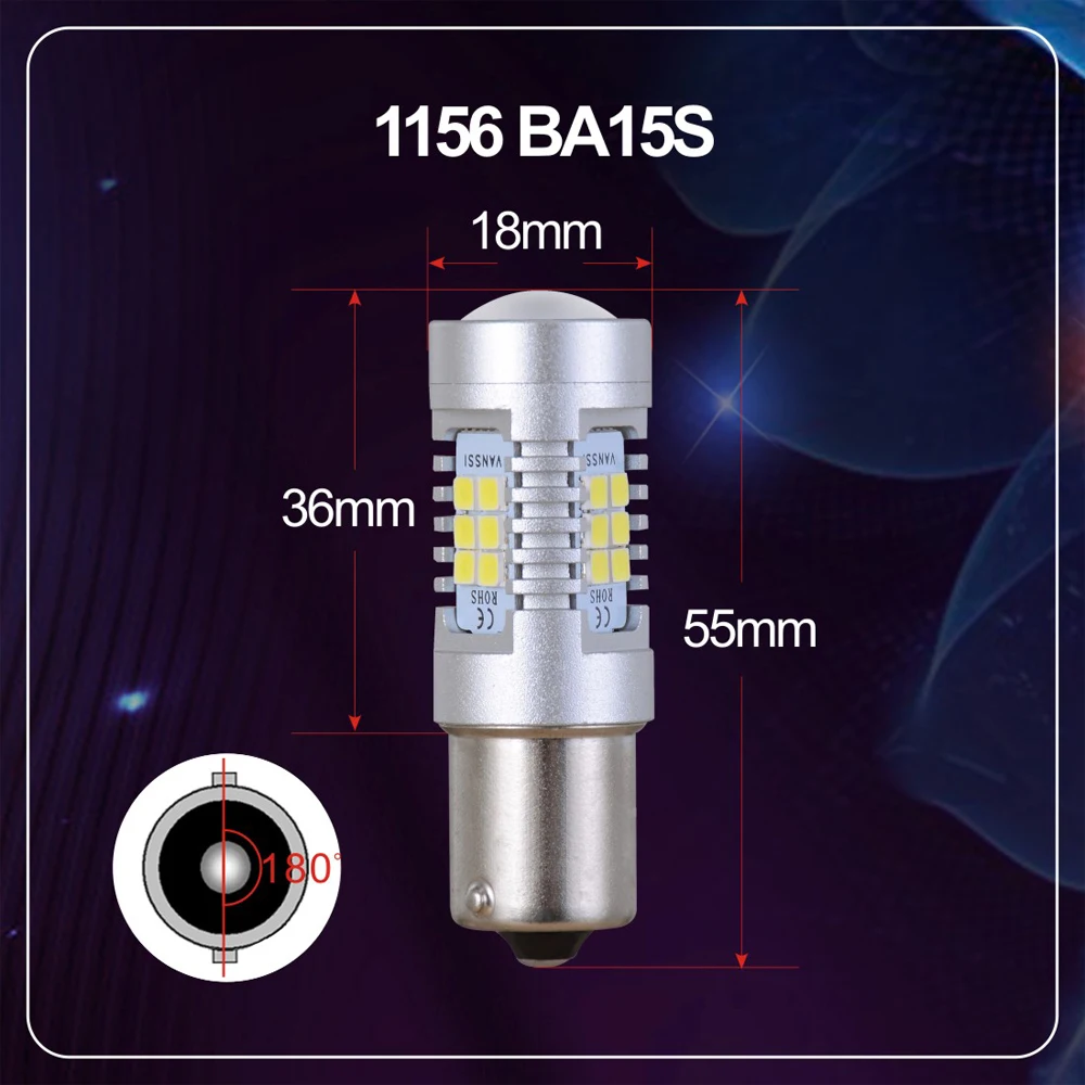 VANSSI 2 шт. P21W 1156 7506 BA15S 21 SMD светодиодный лампы для указателей поворота стоп сигнал