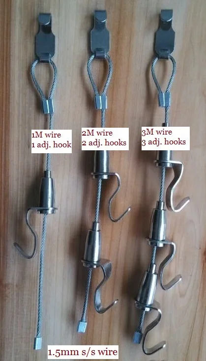 

10Sets/Lot (2 meter wire+2 adjustable hooks) Frame Wire Hanging Hooks Photo Frame Hangers Gallery