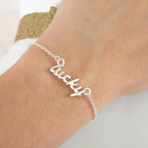 

30PCS Simple Tiny Stamped Lucky Letters Bracelet Good Lucky Wire English Word Charm Chain Bracelets for Women Blessing Gifts