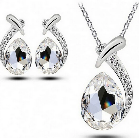 Hot Fashion Queen Kate Wedding Bridal Austrian Crystal Tear Drop Jewelry Sets For Women Gilrs Lady High Quality