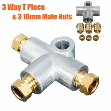 Серебряная 3-полосная Т-образная тройник тормозной трубы с 3 M10 мужские гайки короткая Метрическая медь 3/16 10 мм дюймовый дистрибьютор запасные части