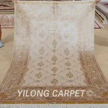 Yilong 4,5 'x6. 5' турецкий Шелковый ковер бежевый ручной работы изысканный ручной работы маленький ковер в восточном стиле(0170