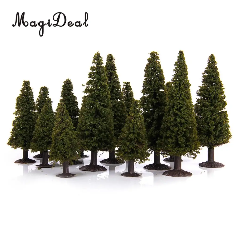 Boxed 15Pcs Multi Scale Cedar Model Trees Train Track Street Railway Building Diorama Scenery HO N Z