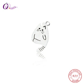 

15x7.8x1mm 925 sterling silver Vivid Stretching cat pendant 925 silver animal charms for Women Jewelry Necklace bracelet making