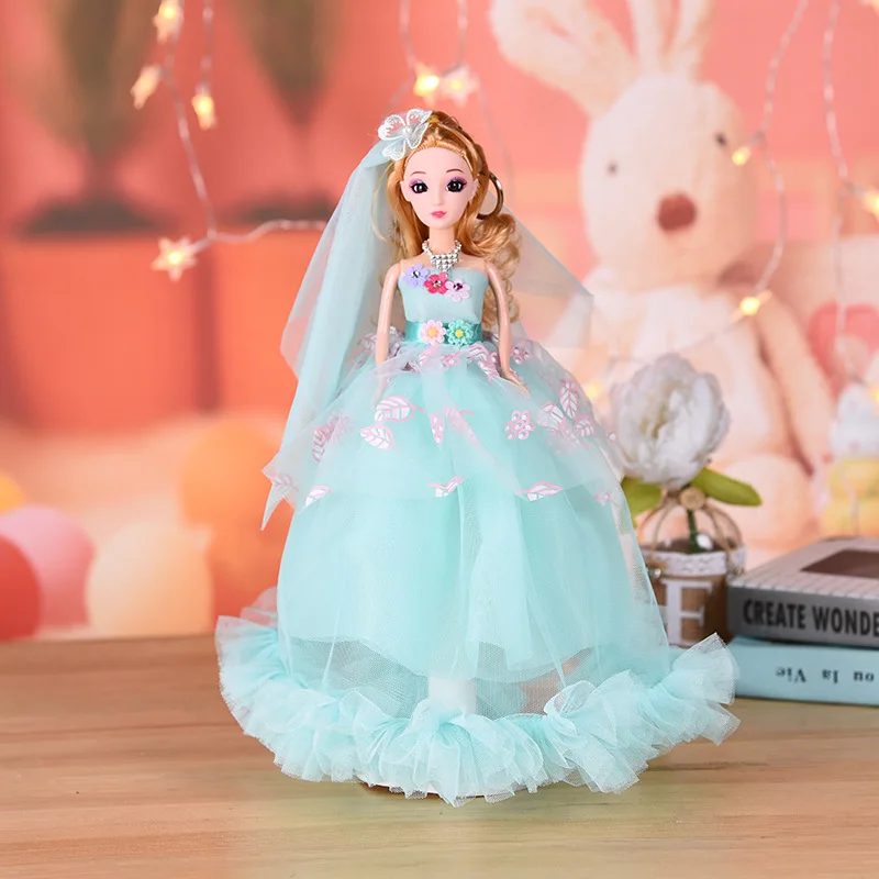 

Toys Girl 3D Eyes Printed Skirt Fashion Princess Wedding Dress Pink Doll Toys for Children dolls set Baby Toy 35CM