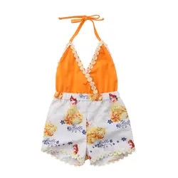Летняя одежда для новорожденных девочек без рукавов кружевной комбинезон Цветочный комбинезон пляжный костюм одежда наряды с халатом для