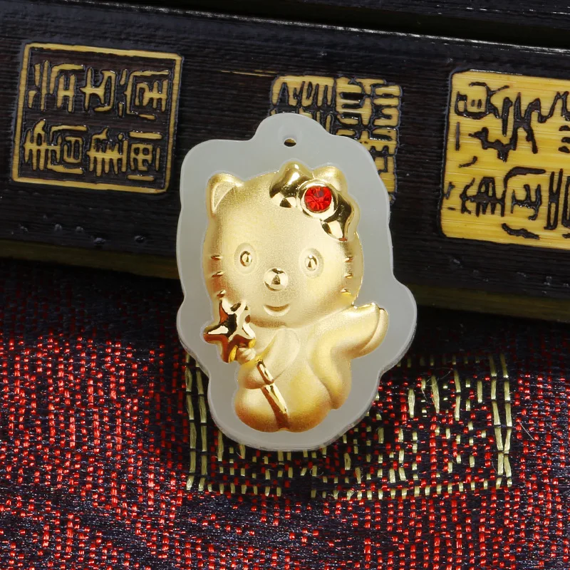 

Inset Jades Natural Hetian Jade Pendant Hetian Jade Solid Gold Kt Gold 3 D Store Jade Pendant