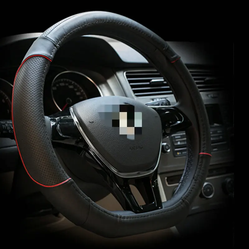 Genuine leather steering wheel cover D Shape for VW GOLF 7 2015 POLO