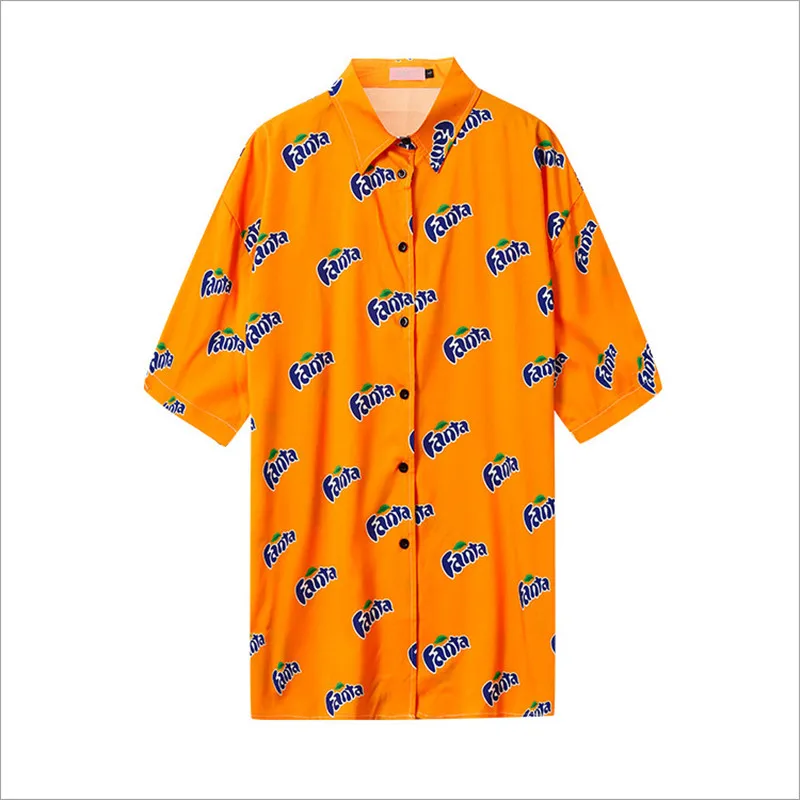 

Hiawatha Fun Orange Soda Printed Blouse Loose Women And Men Short Sleeve Blusas T4607