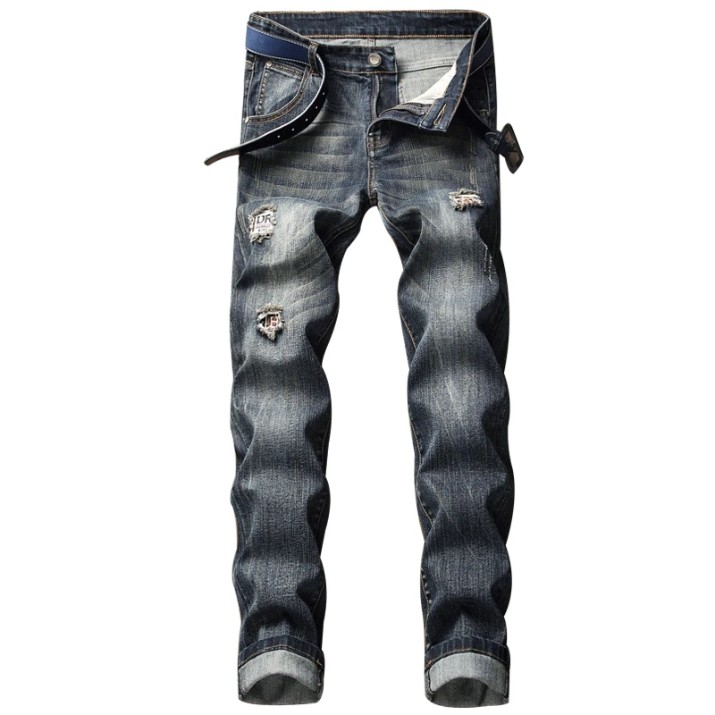 

2019 Europeans Style Men cripped Slim Jeans man holes Washstone Scratched pants Personal Male Casual Quality pantalon homme jean