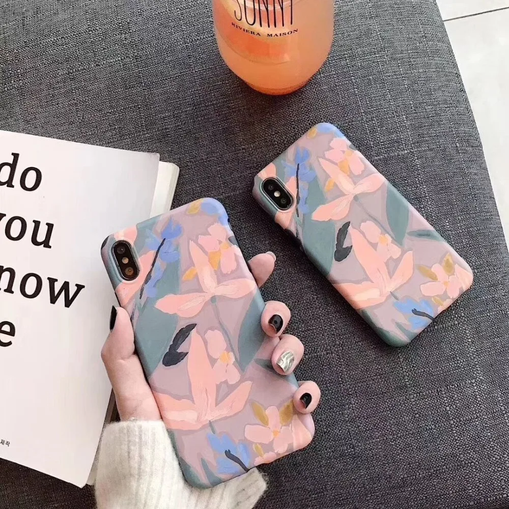 

PEIPENG Simple art oil painting flower soft shell For iPhone 7 7Plus 6 6S 6Plus 8 8Plus X XR XS Max TPU Anti-fall Phone Case