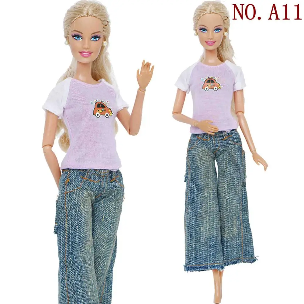 1 шт., высококачественный наряд, модная повседневная одежда, блузка, футболка, сексуальный комбинезон, штаны, Джинсовая Одежда для куклы Барби, аксессуары - Цвет: NO.A11