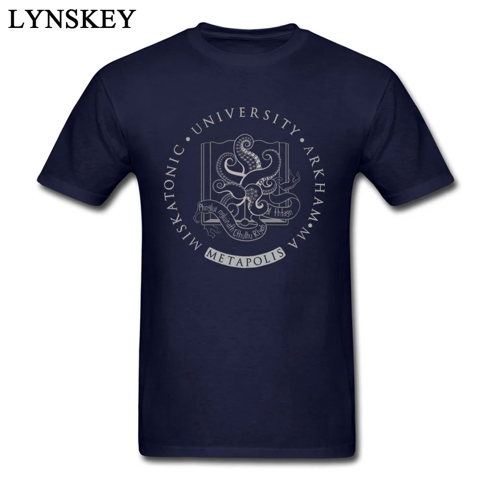 Funny Boy T Shirts Crewneck Summer Short Sleeve Cotton Tops T Shirt Design Crazy Tee Shirts Light Cthulhu in Miskatonic University at Metapolis navy