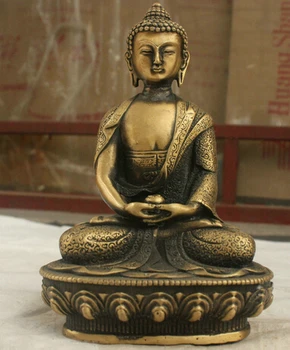 

Fast shipping Chinese Folk Culture Handmade Old Bronze Brass Statue Sakyamuni Buddha Sculpture