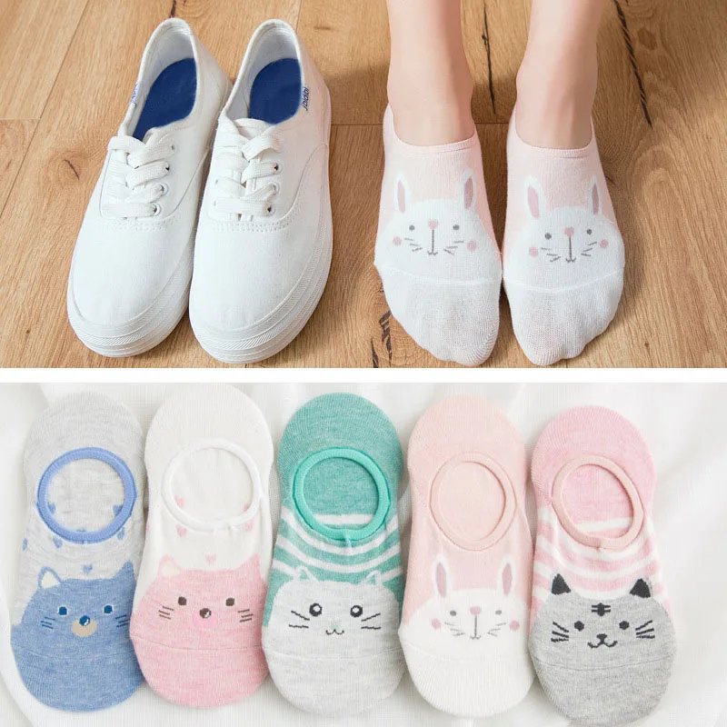 Women's Cute Red Heart And Funny Cartoon Printed Socks 5Pairs-Model3