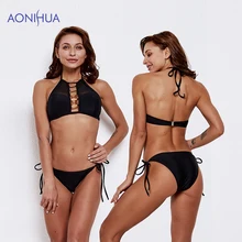 AONIHUA Beach Sexy Bandage Bikini Set Swimming Suit Padded Bra Triangle Body Suits Female Beach Wear Bathing Suits Swimming Suit sexy triangle bikini set women s xxl large size biquini padded wire free swimwear women swimming suits may female beach outing