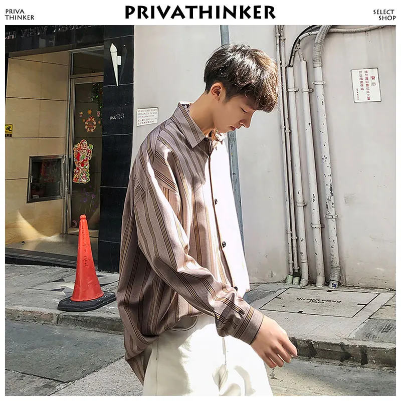 Privathinker Harajuku полосатые рубашки 2019 Мужская корейская модная рубашка с длинными