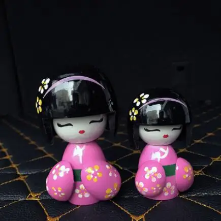 

2pcs New Cute Handmade Oriental Japanese Dark Red Kokeshi Girls Wooden Dolls
