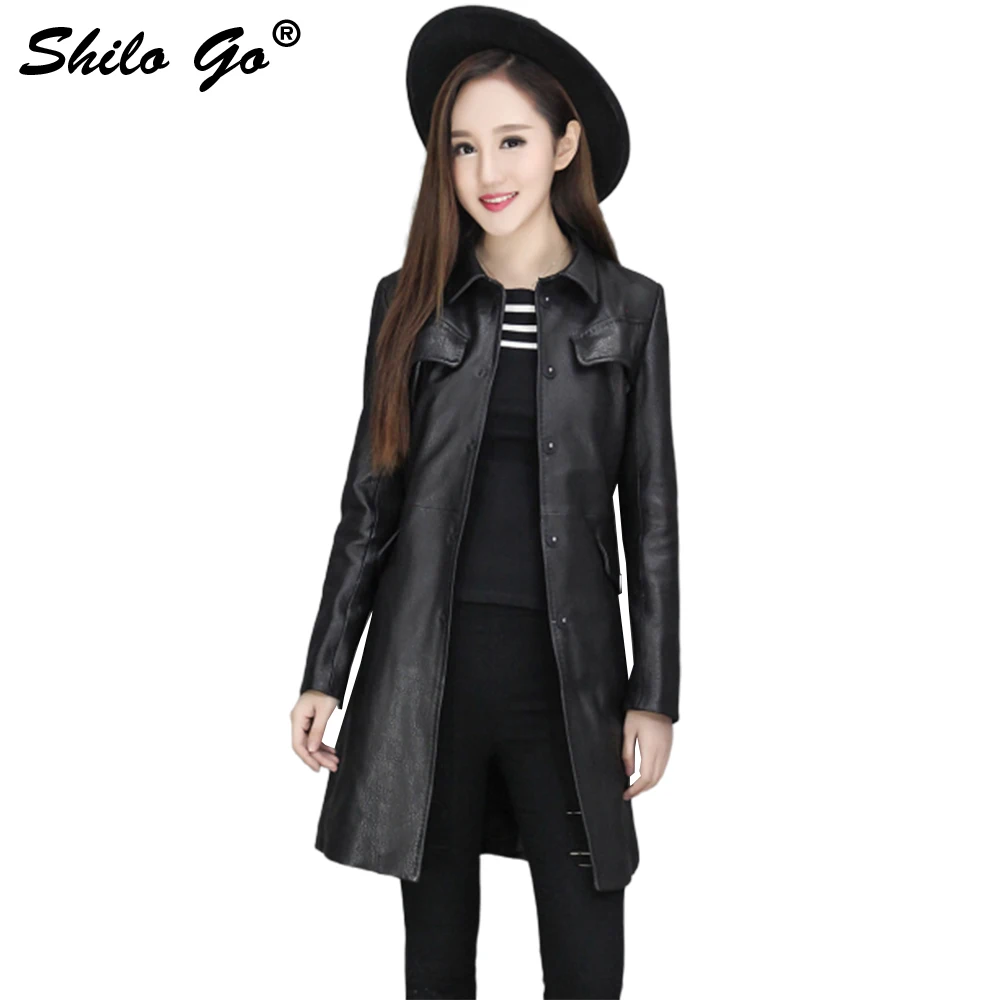 

New Fashion Street Women's belt long sheepskin Genuine Leather coat Lape front pocket New Ladies Jackets Good Quality
