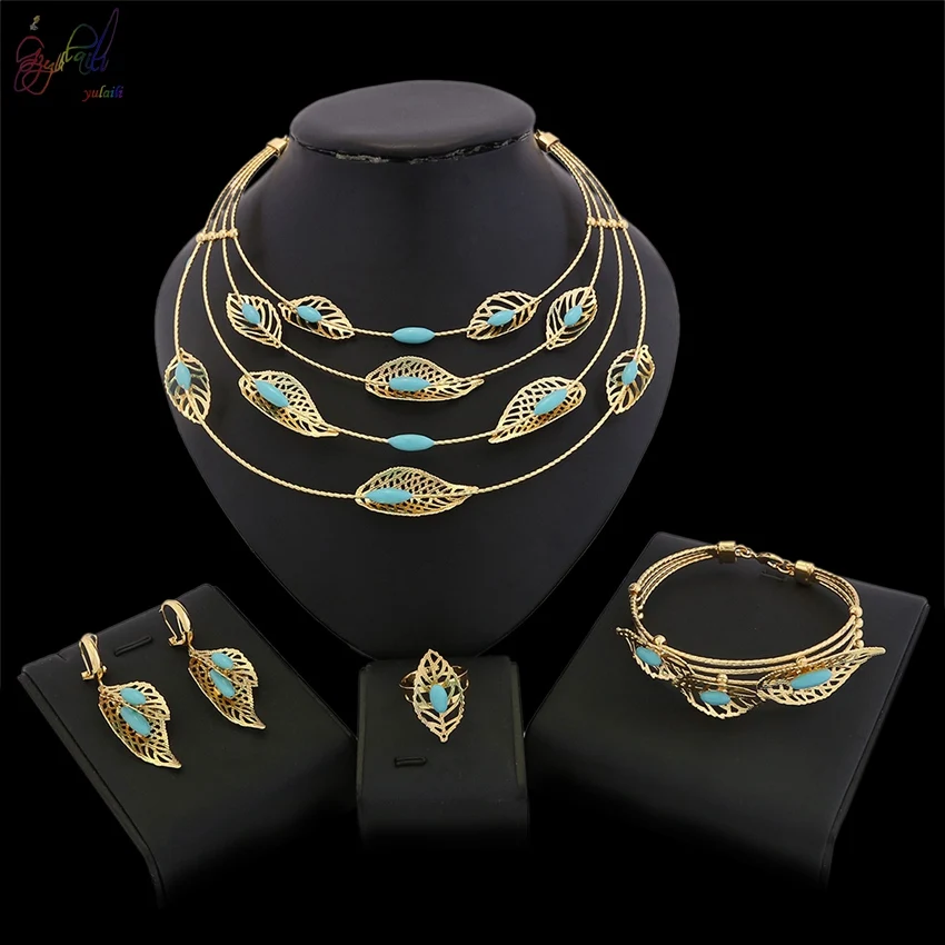 

YULAILI Dubai Pure Gold Color Jewelry Sets Bridal Gift Nigerian Wedding African Beads Fashion Ladies Costume Accessories