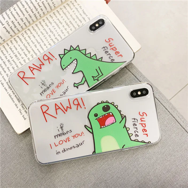 

Cute Dinosaur Transparent Phone Case For iphone XS Max XR X 8 plus 6 6s 7 plus Cases Fashion Cartoon Soft TPU Cases Coque Capa