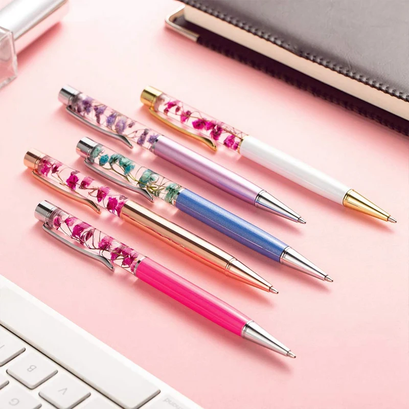 Сухая Цветочная шариковая ручка, динамическая жидкая Цветочная ручка, металлическая шариковая ручка, черная Шариковая ручка для письма