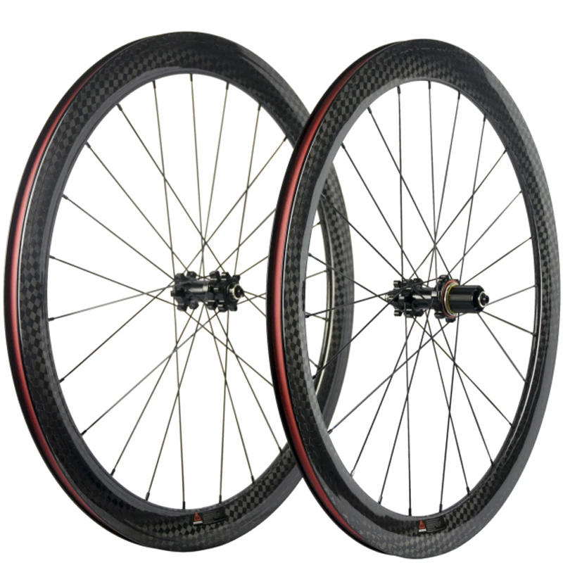 

A Pair 50mm Carbon wheelset Clincher Tubular Bicycle Road Wheels Carbon Fiber Bike Wheels 12K Glossy