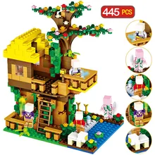 445 шт мой мир Brinquedo Кирпичи Классические совместимые шахматные джунгли дерево дом строительные блоки игрушки для детей