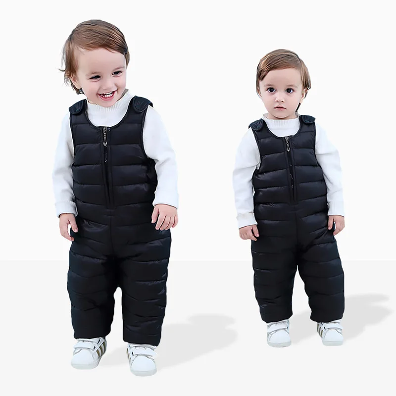 

Winter children down cotton clothing Romper Boys Kid Crotch warm baby girls pants waterproof trousers bib pants for kids