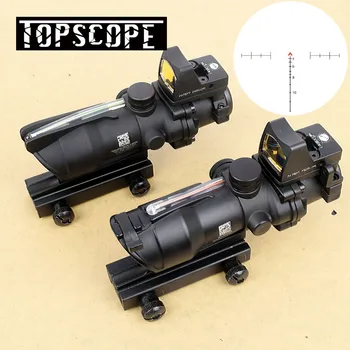 

ACOG 4X32 Optic Scope Riflescope CAHEVRON Reticle Fiber Red Illuminated Optic Sight With RMR Mini Red Dot Sight 20mm Rail