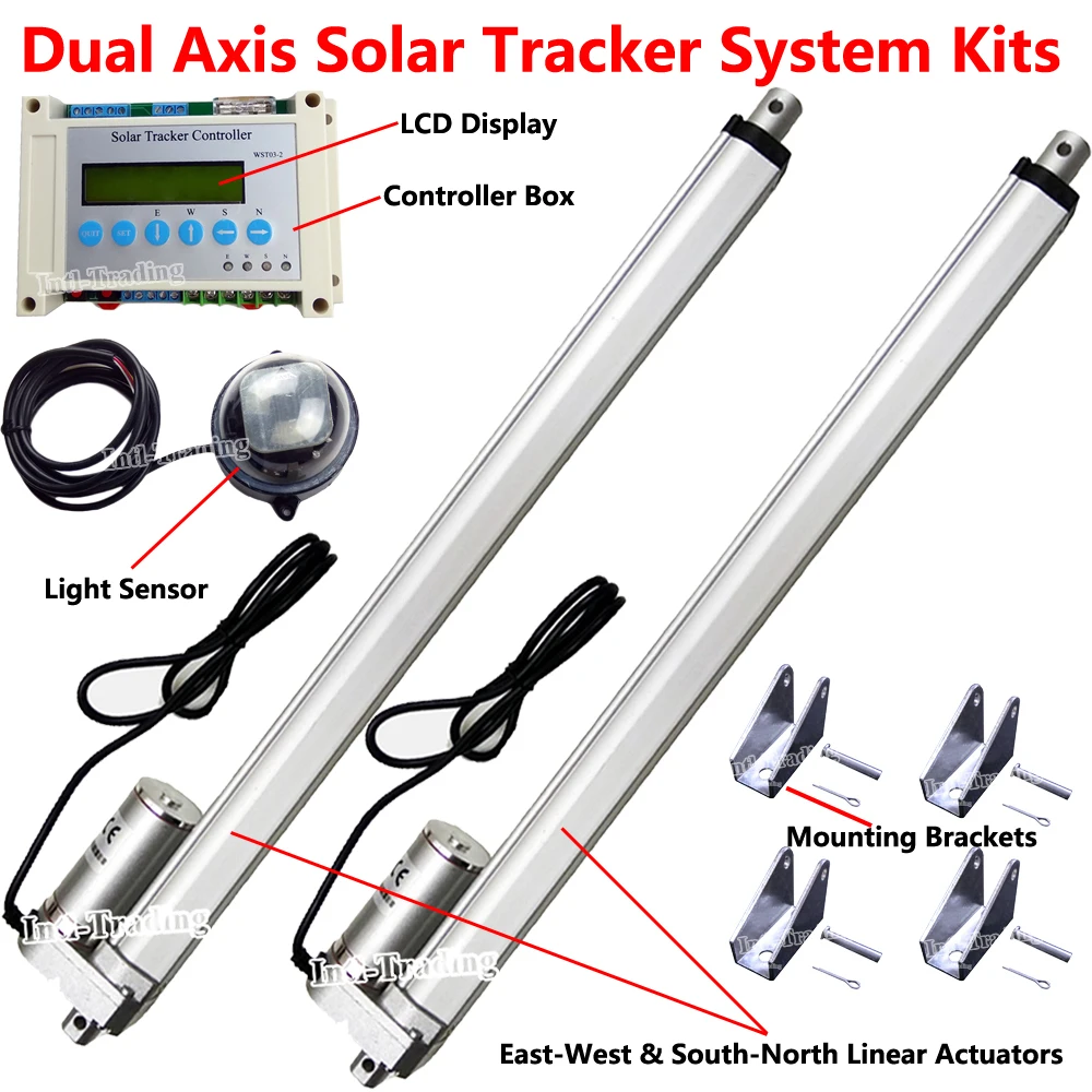 DCHOUSE Single Axis Solar Tracker Kit 12 Volt 18 Zoll Hub Linearantrieb & Track Controller mit Lichtsensor 
