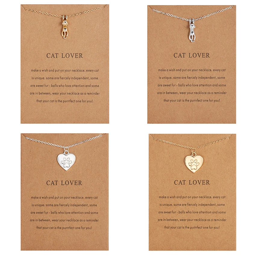 

Fashion Jewelry Elegant Cat Lover Animal Pendant Necklaces With Paper Card Vintage Necklace Pendant Charm For Women Friend Gift