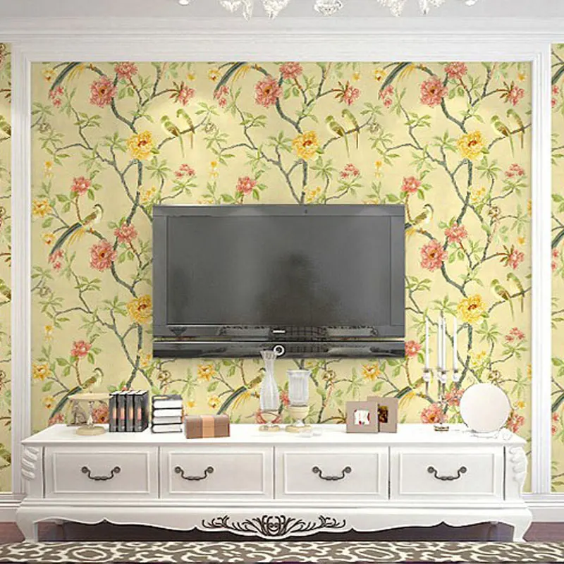 Papel De Parede 3D Paisagem Chinese Pastoral Bird Tree Flower 3D Embossed PVC Wallpaper Living Room Bedroom Backdrop Wall Papers Papel De Parede 3D Paisagem Chinese Pastoral Bird Tree Flower 3D Embossed PVC Wallpaper Living Room Bedroom Backdrop Wall Papers