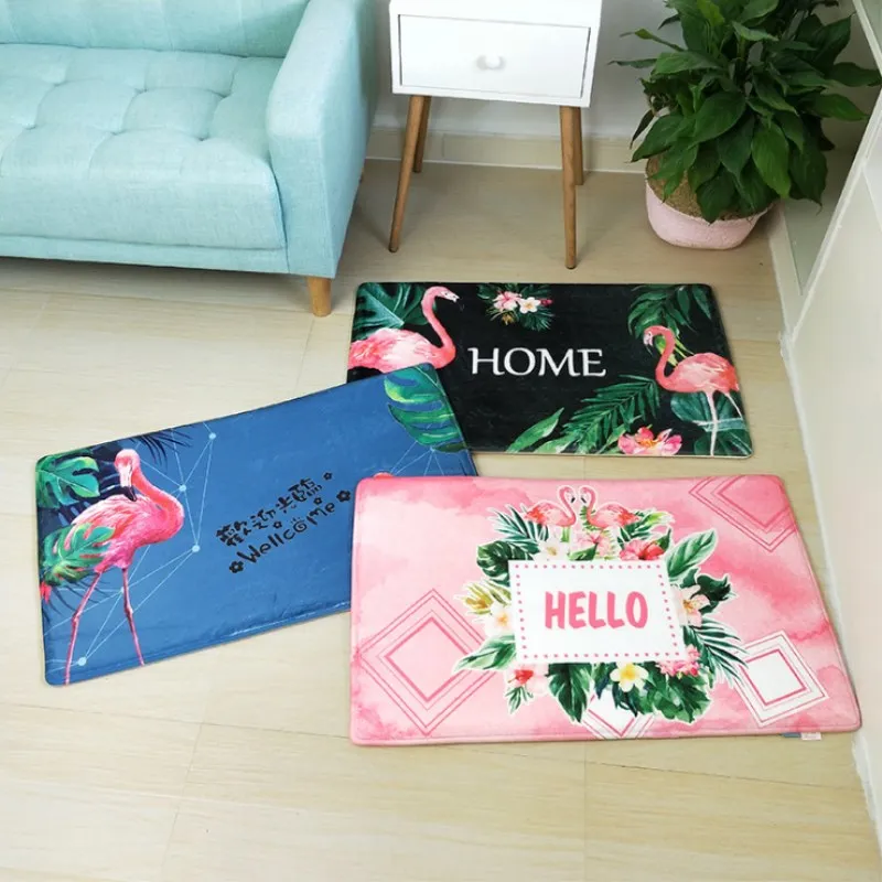 

Nordic INS Style Printed Door Mat Bathroom Mat Pink Bird Cartoon Carpet Plant Mat Bedroom Door Bed Covered With Blanket