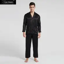 LilySilk пижамный комплект, мужские пижамы, пижамы, длинные, чистый 100 шелк, 22 momme, роскошная с обрезкой, Мужская одежда