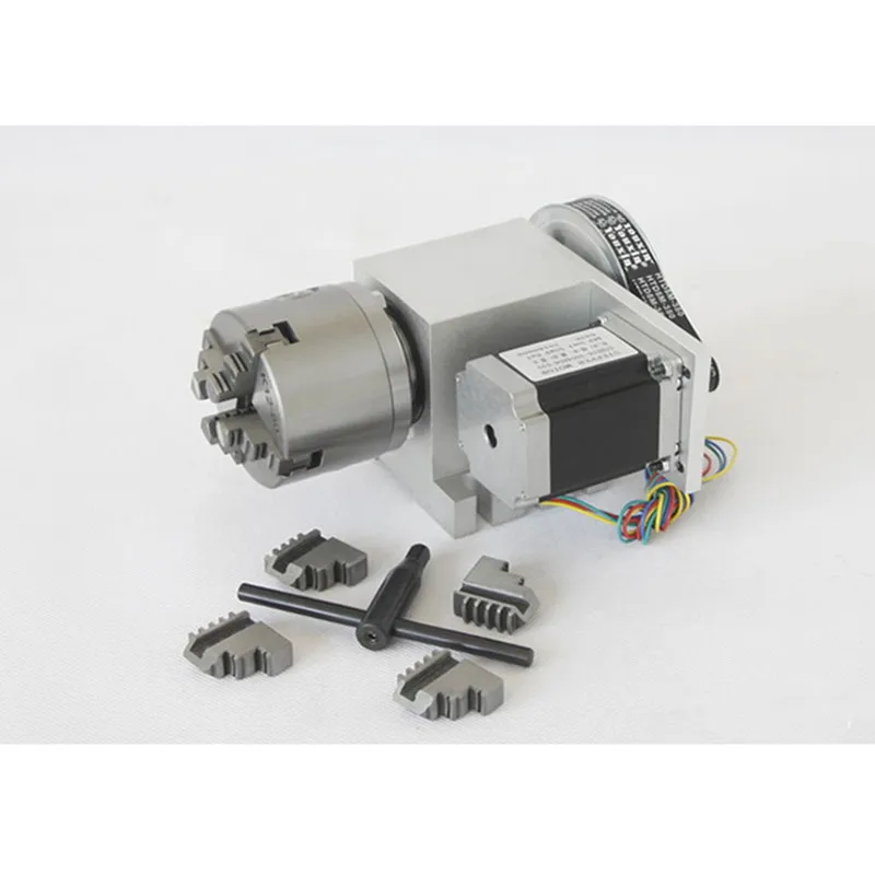 

Nema 34 stepper motor (6:1) K12-100mm 4 Jaw Chuck 100mm CNC 4th axis A aixs rotary axis + tailstock for cnc router