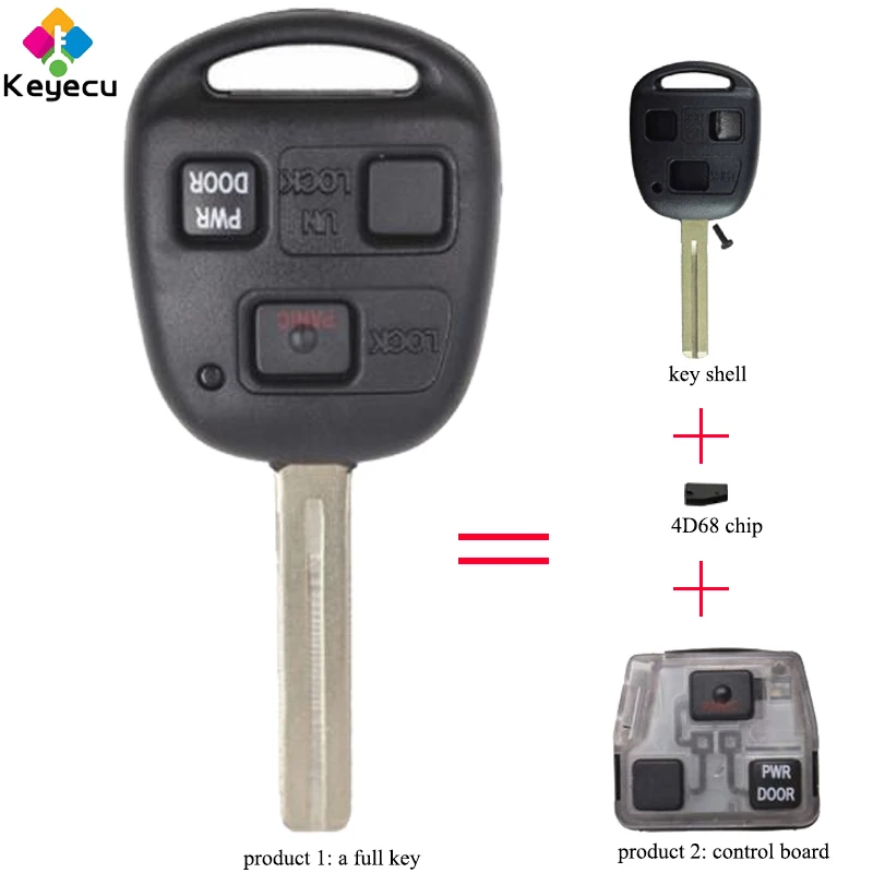 

KEYECU Replacement Remote Car Key With 3 Buttons 4D68 Chip Uncut Blade/ Control Board FOB for Lexus EX330 RX330 FCC ID: HYQ12BBT