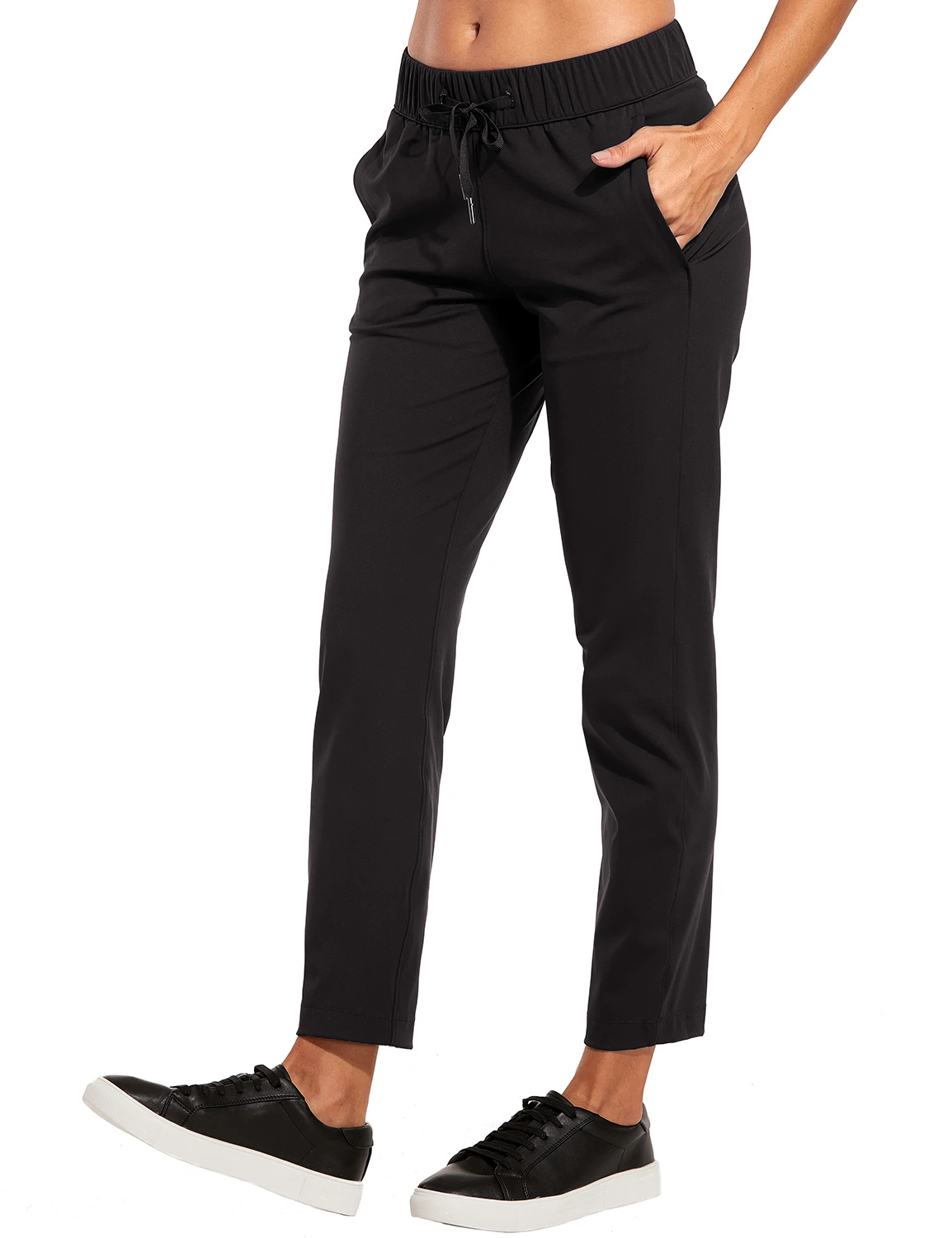 La Isla женские Стрейчевые спортивные штаны на шнурке, спортивные штаны для улицы, карго, 7/8 штаны с карманами - Цвет: Black01