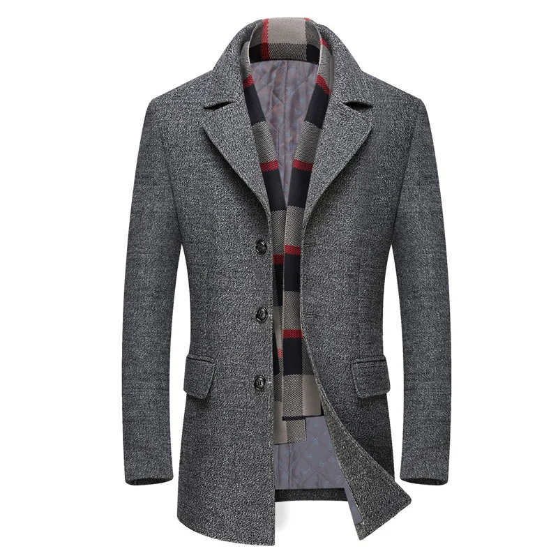 BOLUBAO Brand Men Wool Blends Coats Winter New High Quality Thick Warm Men's Wool Coats Male Luxurious Wool Blends Coat(Scarf - Цвет: Gray