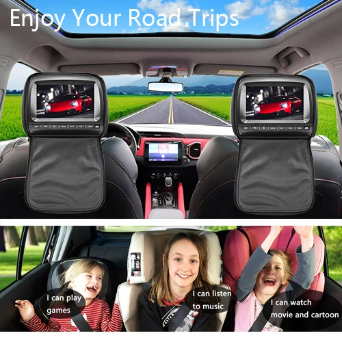 9 inch Car Headrest DVD Player 1080P Video Monitor Leather Cover Black IR Wireless Headphones Touch Screen (4)