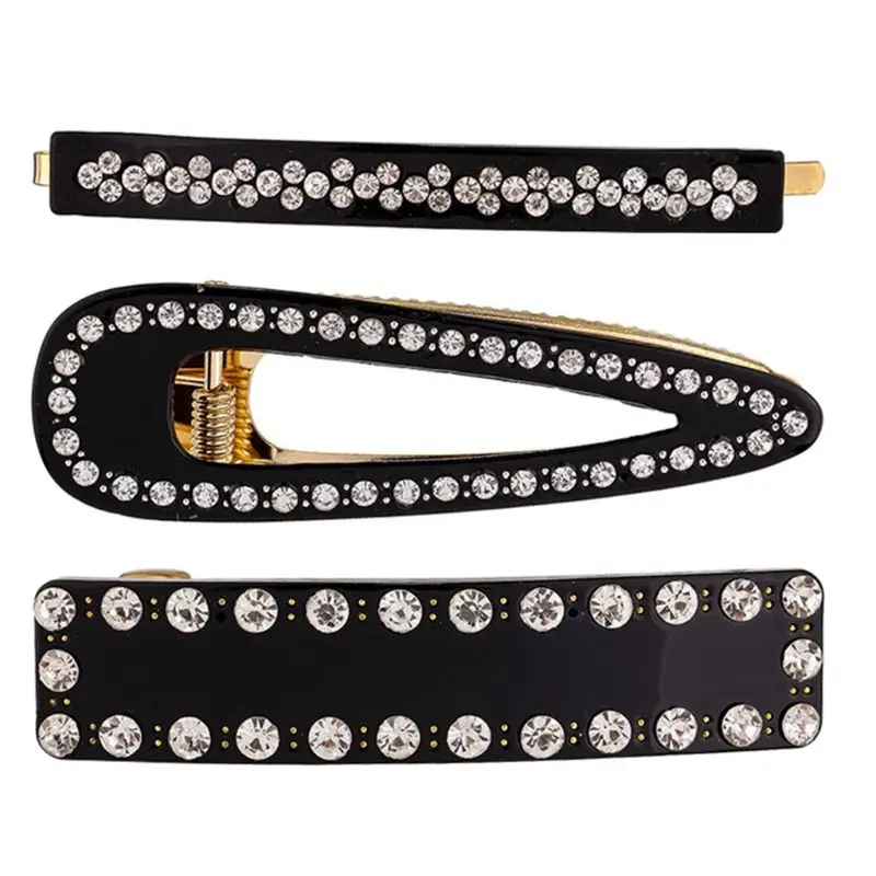 

3Pcs/Set Acrylic Geometric Hair Clip Women Side Bangs Styling Barrette Imitation Crystal Rhinestone Decor Alloy Hair Accessories