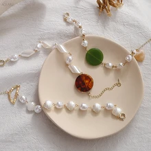 AOMU one piece Boho круглые овальные акриловые браслеты с искусственным жемчугом для женщин очаровательные новые модные вечерние ювелирные изделия для пляжа