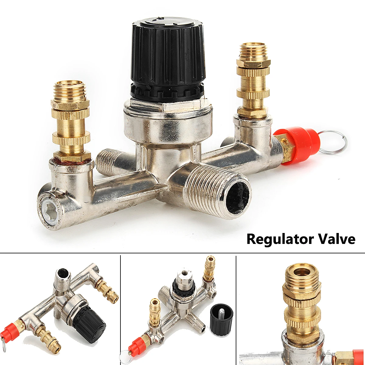 Zinc Alloy Air Compressor Switch Double Outlet Tube Pressure Regulator Valve Fitting Part