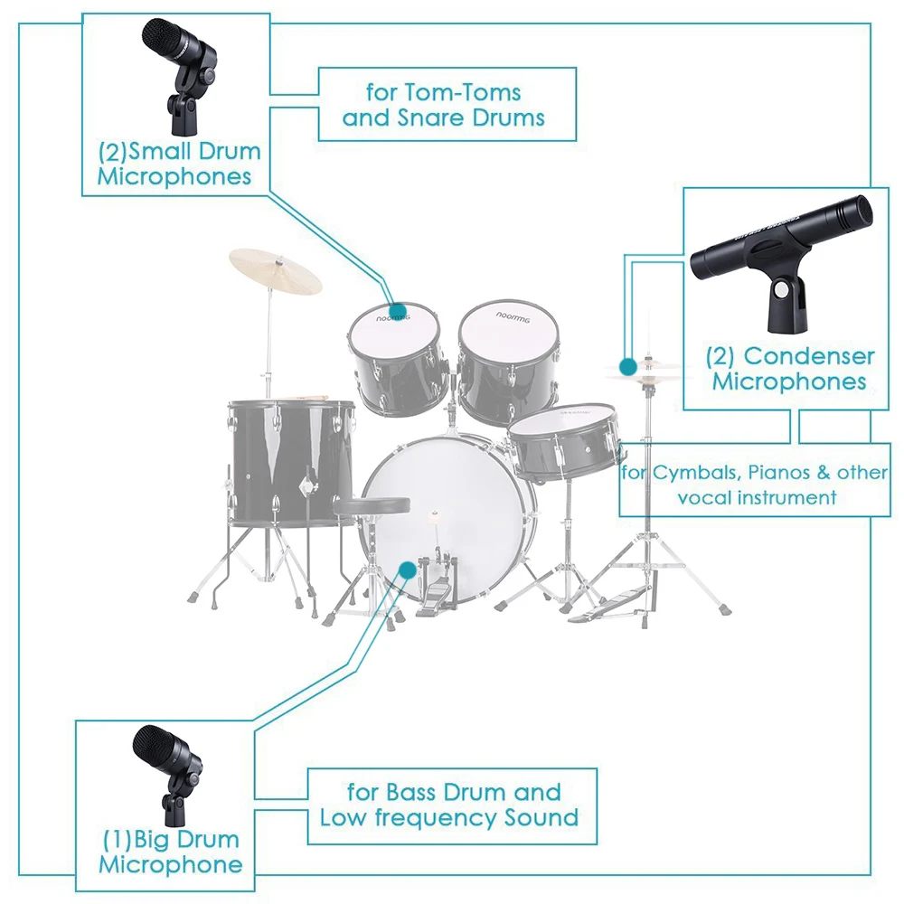 Набор барабанов проводной микрофон комплект микрофона 1 большой барабан микрофон 4 маленькие барабанные микрофоны 2 конденсаторные микрофоны с чехол для переноски