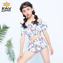 Favsports детей цветочные ванный комплект для маленьких девочек из двух предметов комплект бикини с коротким рукавом купальники танкини для летняя пляжная одежда