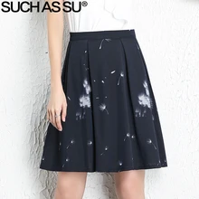 Высокое качество, новинка, юбка с принтом, женская, Одуванчик, Цветочный, темно-синий, длина до колена, плиссированная юбка, S-3XL размера плюс, женские юбки