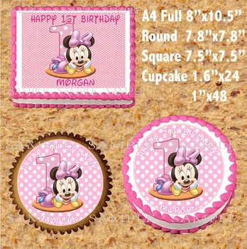

Minnie Mouse Edible cake topper wafer rice paper for cake decoration Custom Baby Girl Birthday cake decor cupcake cookie topper