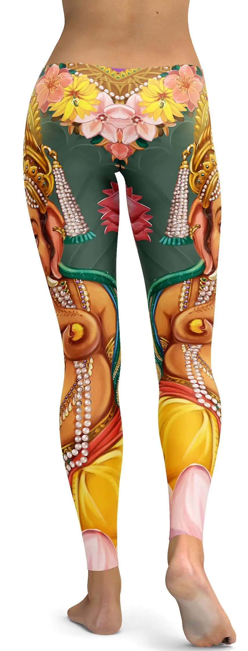 Indian elephant ganesha lord leggings yellow yoga high waist leggings (3)