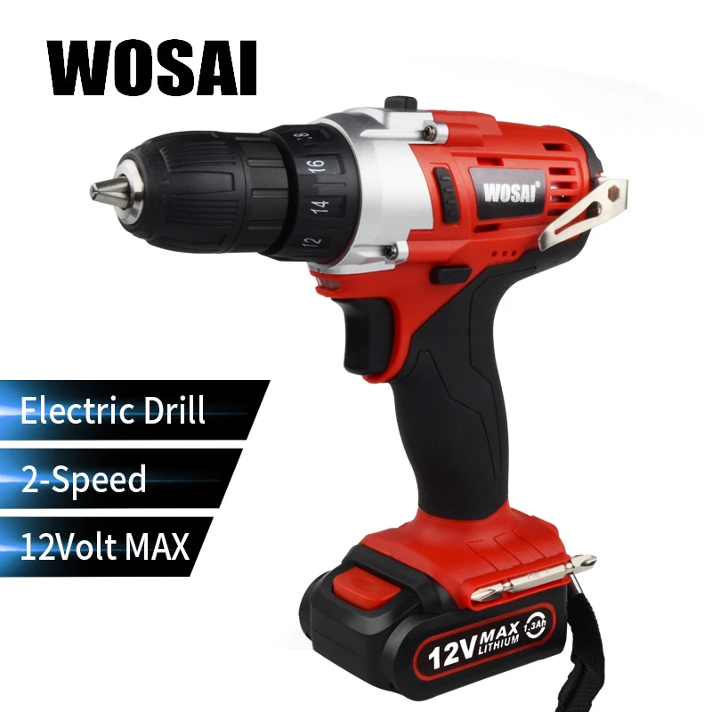 

WOSAI 12V Lithium Battery Electric Drill Bit Two-Speed Electric Cordless Drill Mini Screwdriver Hand Drill Electric Power Tools